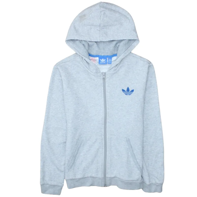 Adidas Light Grey Hoodie Women’s Medium Zip Front Printed Trefoil Logo Casual Sweatshirt sold by Vintage Club