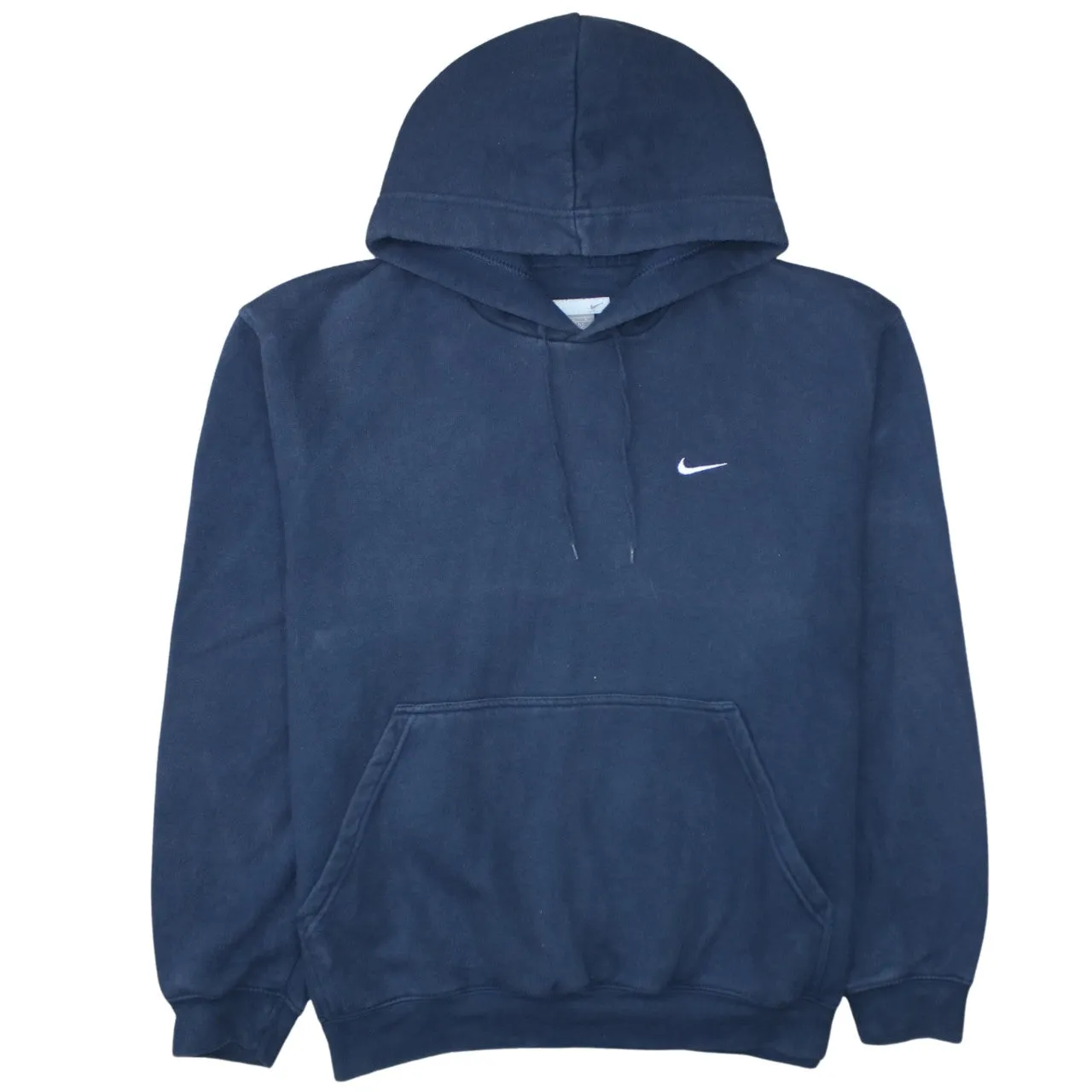 Nike Navy Blue Hoodie Men's Medium Embroidered Swoosh Front Pocket Pullover Sweatshirt sold by Vintage Club