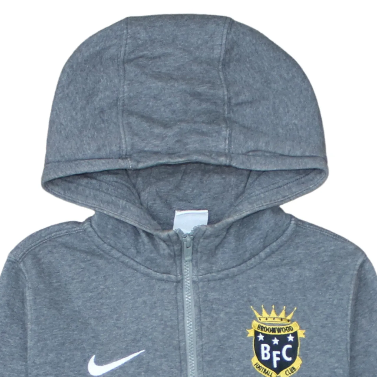 Nike Grey Zip Hoodie Women's Large Printed Crest Logo Split Pocket Fleece Top sold by Vintage Club product image thumbnail 3
