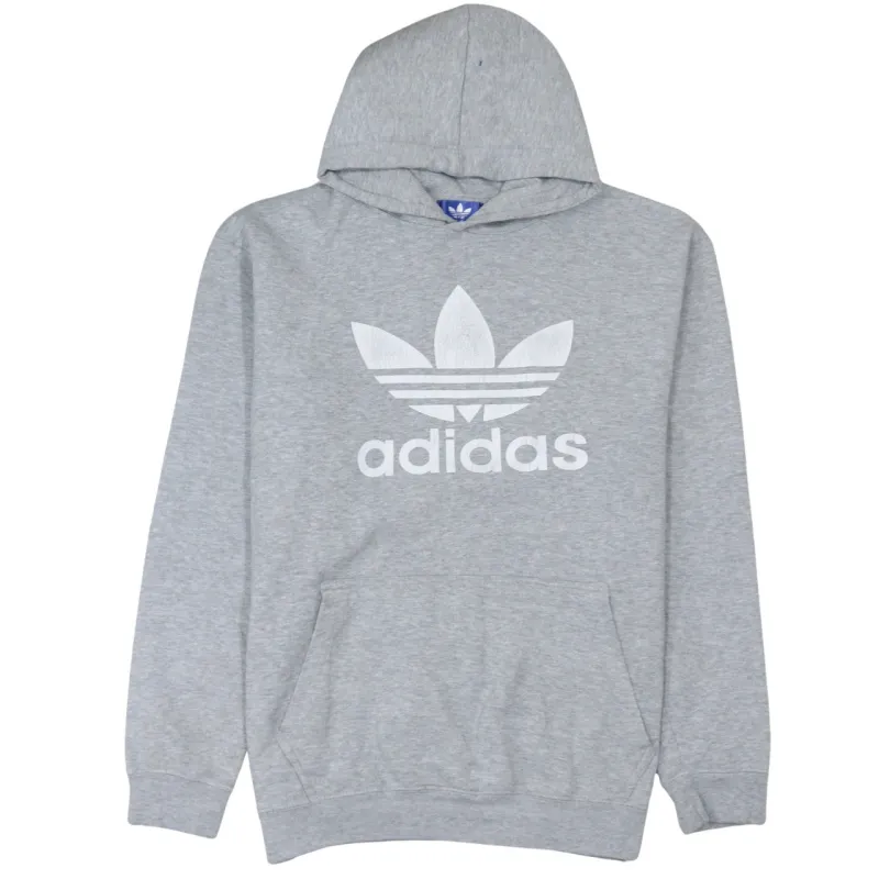 Adidas Grey Hoodie Women’s XLarge Printed Trefoil Logo Front Pocket Pullover Sweatshirt sold by Vintage Club