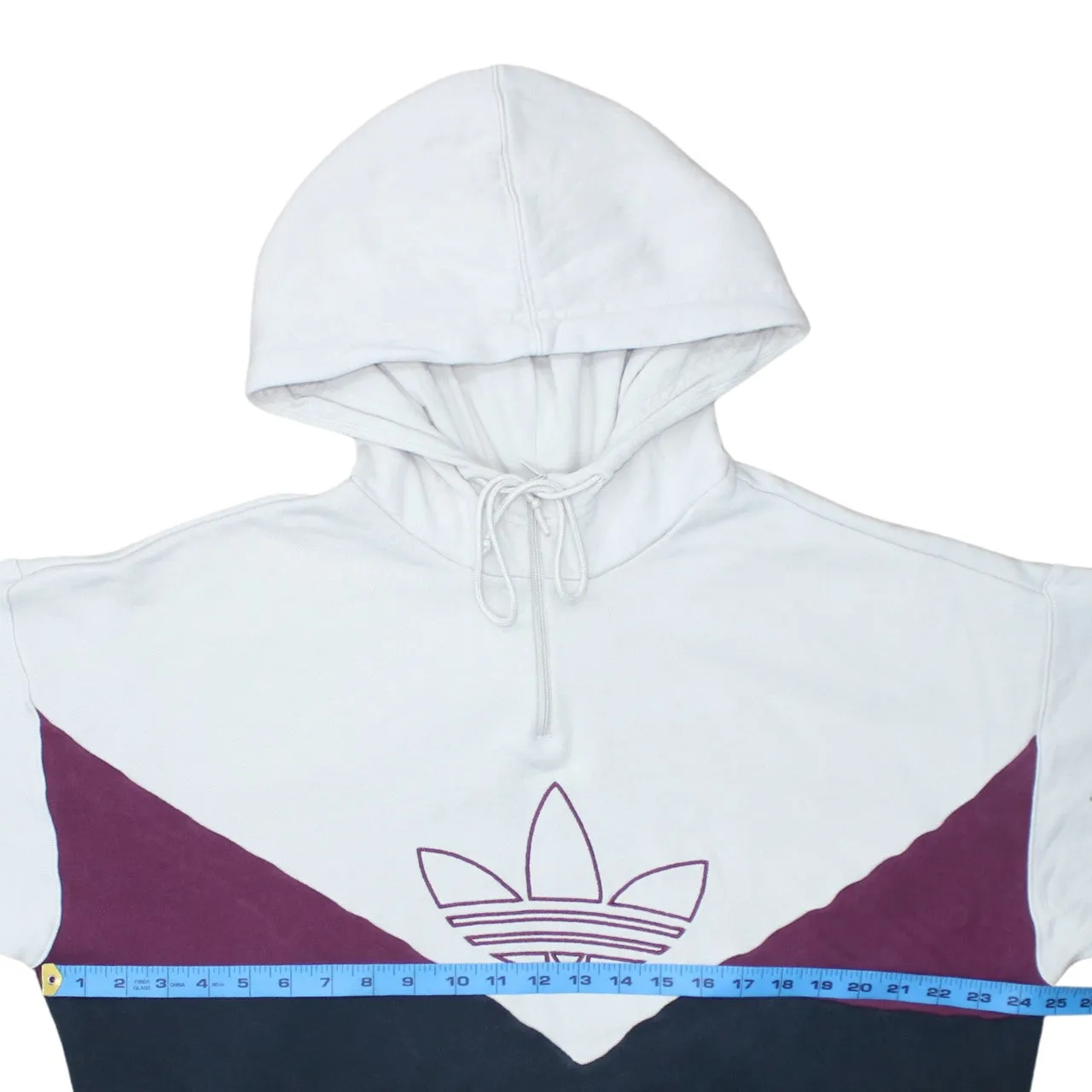 Adidas White Colourblock Hoodie Women’s XLarge Trefoil Printed Logo Pullover Sweatshirt sold by Vintage Club product image thumbnail 5