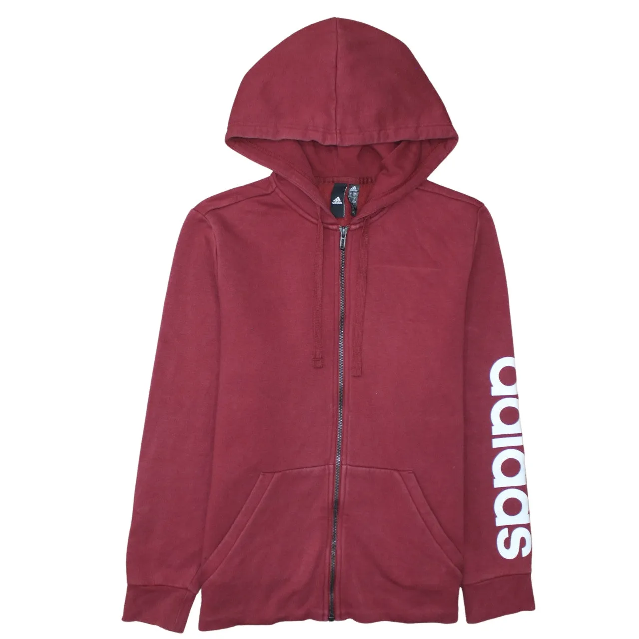 Adidas Burgundy Red Hoodie Women’s XLarge Full Zip Printed Sleeve Logo Casual Sweatshirt sold by Vintage Club
