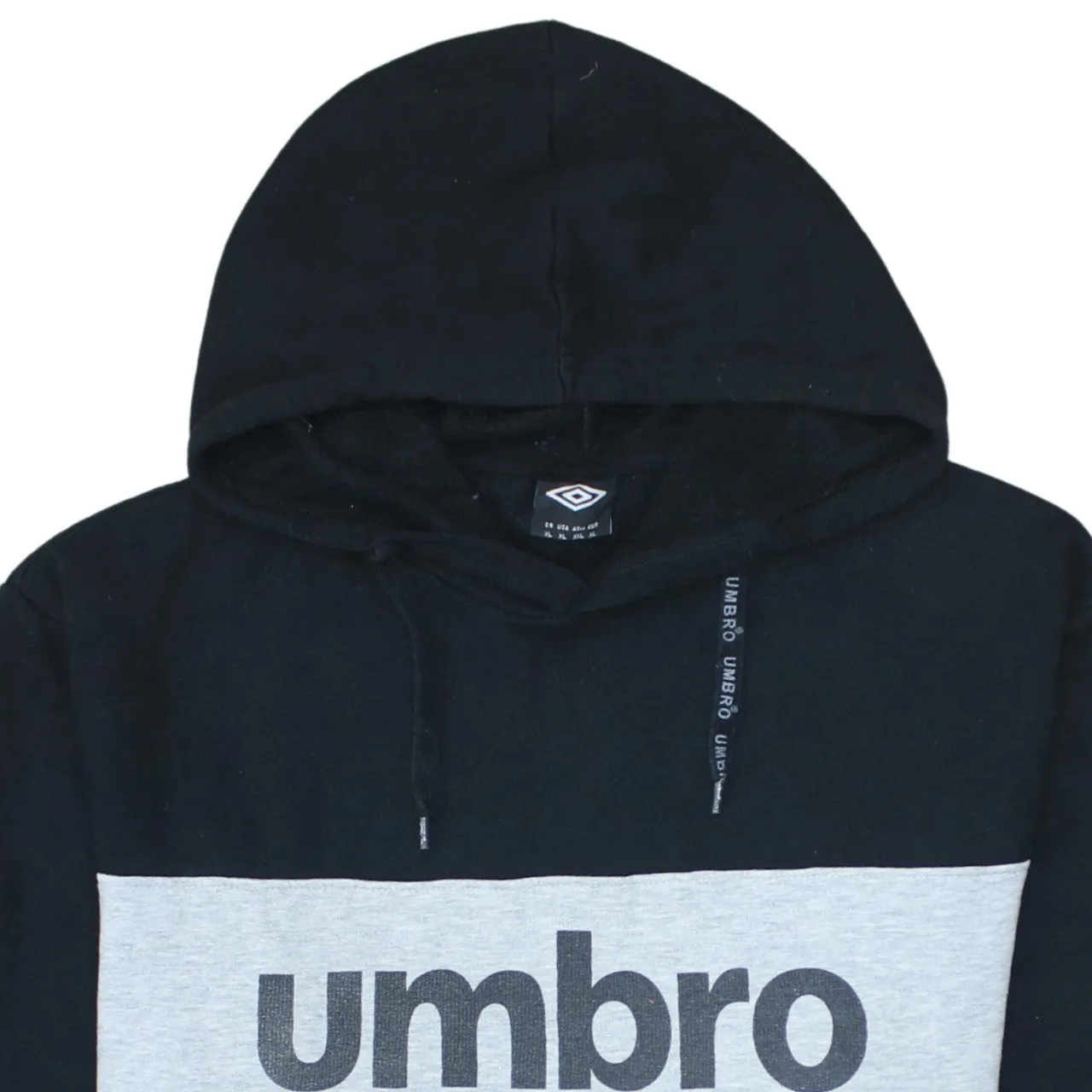 Umbro Black Grey Hoodie Women’s XLarge Printed Logo Panelled Pullover Sweatshirt sold by Vintage Club product image thumbnail 3