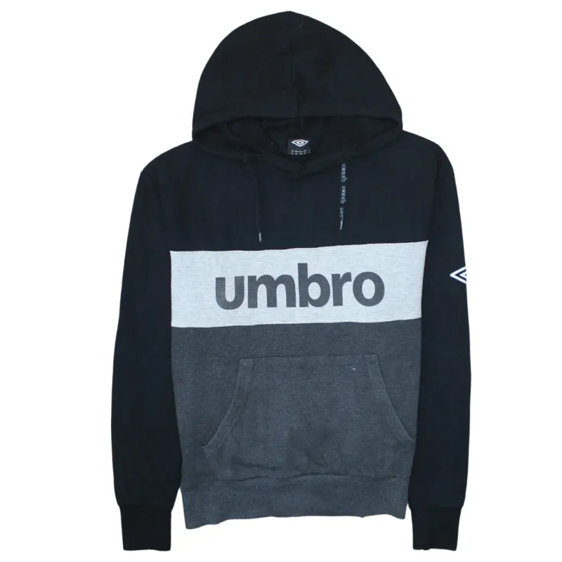 Umbro Black Grey Hoodie Women’s XLarge Printed Logo Panelled Pullover Sweatshirt sold by Vintage Club