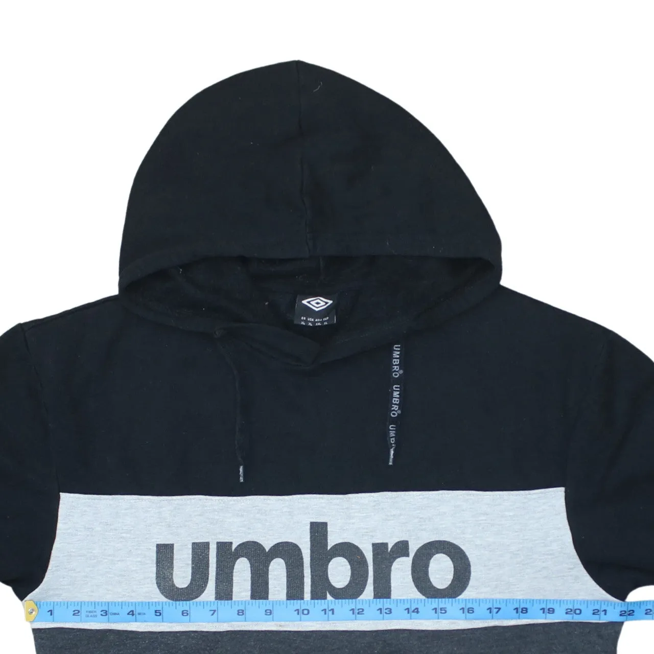 Umbro Black Grey Hoodie Women’s XLarge Printed Logo Panelled Pullover Sweatshirt sold by Vintage Club product image thumbnail 5