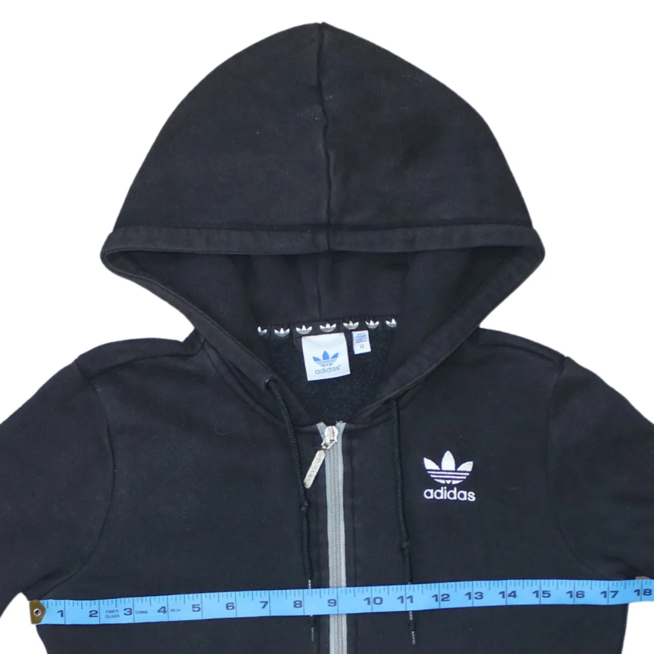 Adidas Black Grey Hoodie Women’s XSmall Full Zip Trefoil Logo Colour Block Sweatshirt sold by Vintage Club product image thumbnail 5