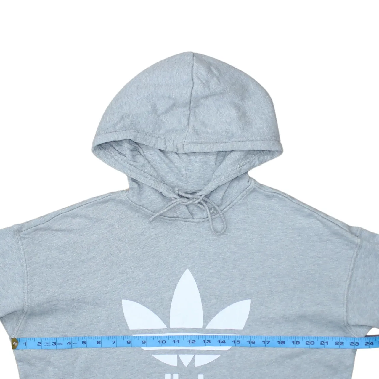 Adidas Light Grey Hoodie Women's Medium Trefoil Printed Logo Front Pouch Pullover Sweatshirt sold by Vintage Club product image thumbnail 5
