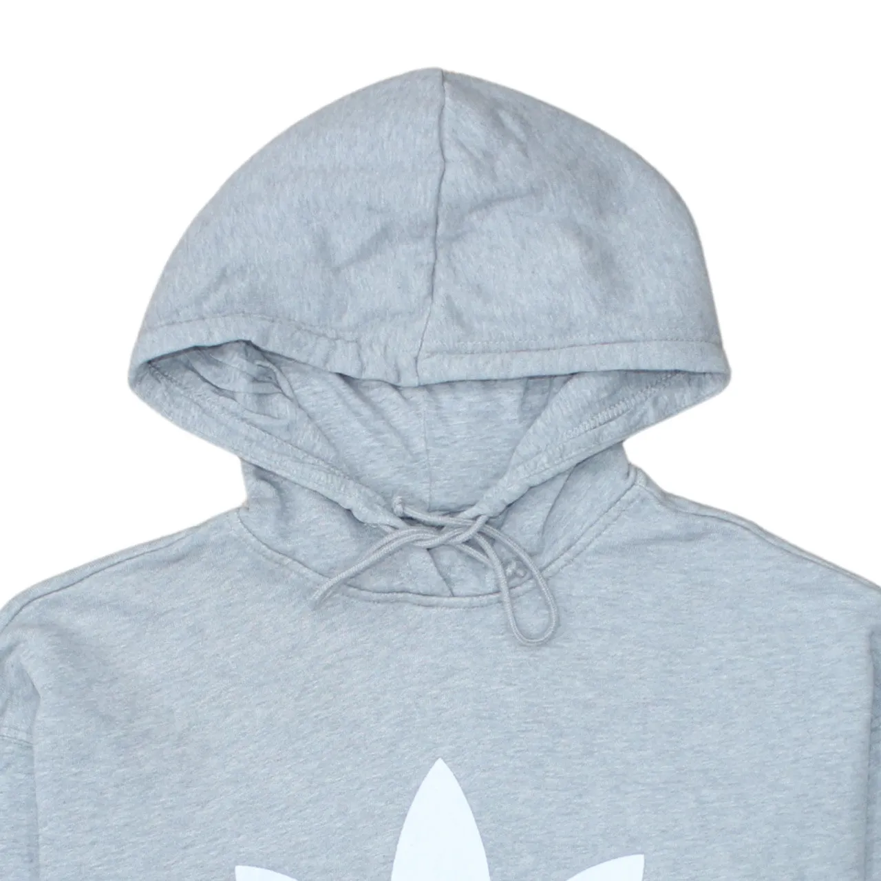 Adidas Light Grey Hoodie Women's Medium Trefoil Printed Logo Front Pouch Pullover Sweatshirt sold by Vintage Club product image thumbnail 3