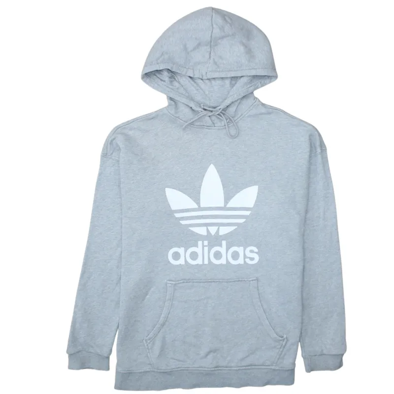 Adidas Light Grey Hoodie Women's Medium Trefoil Printed Logo Front Pouch Pullover Sweatshirt sold by Vintage Club
