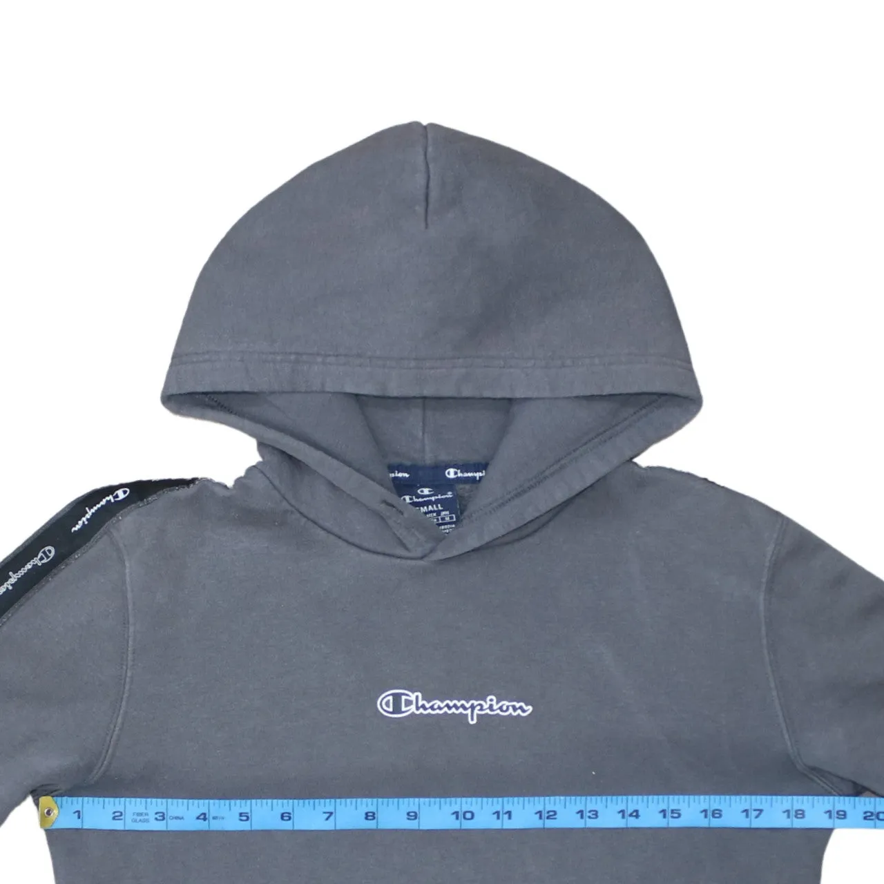 Champion Charcoal Hoodie Women's Small Embroidered Logo Tape Sleeve Pocket Pullover Sweatshirt sold by Vintage Club product image thumbnail 5