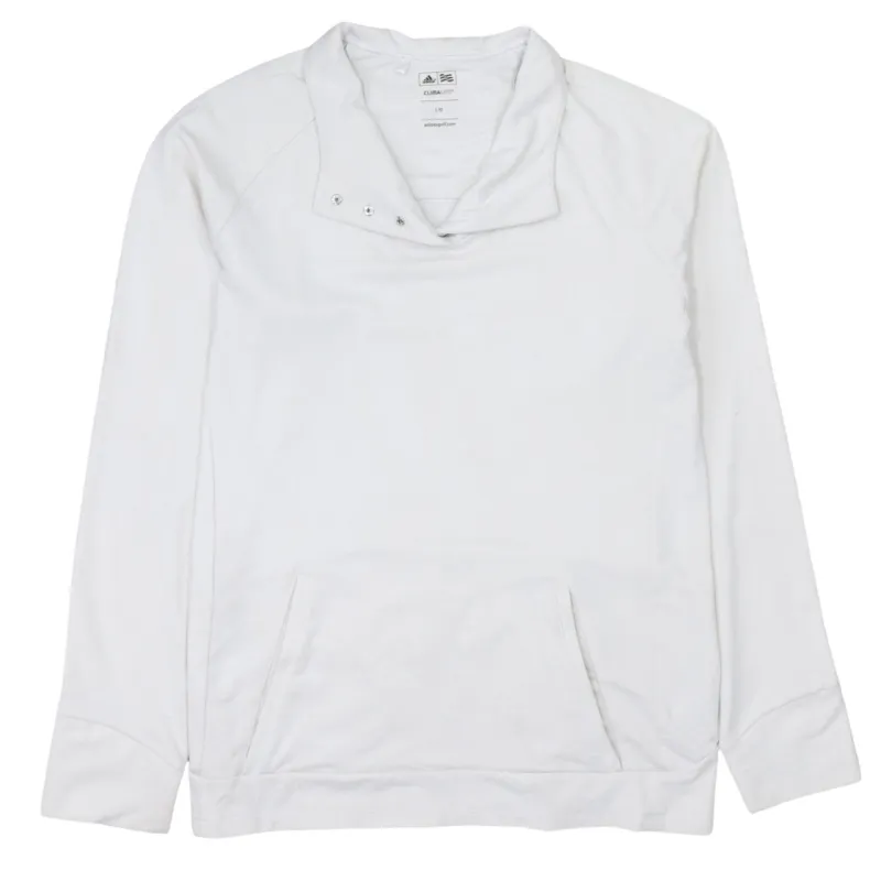 Adidas White Sweatshirt Women’s Large Funnel Neck Snap Cuffs Front Pocket Pullover Top made by Adidas