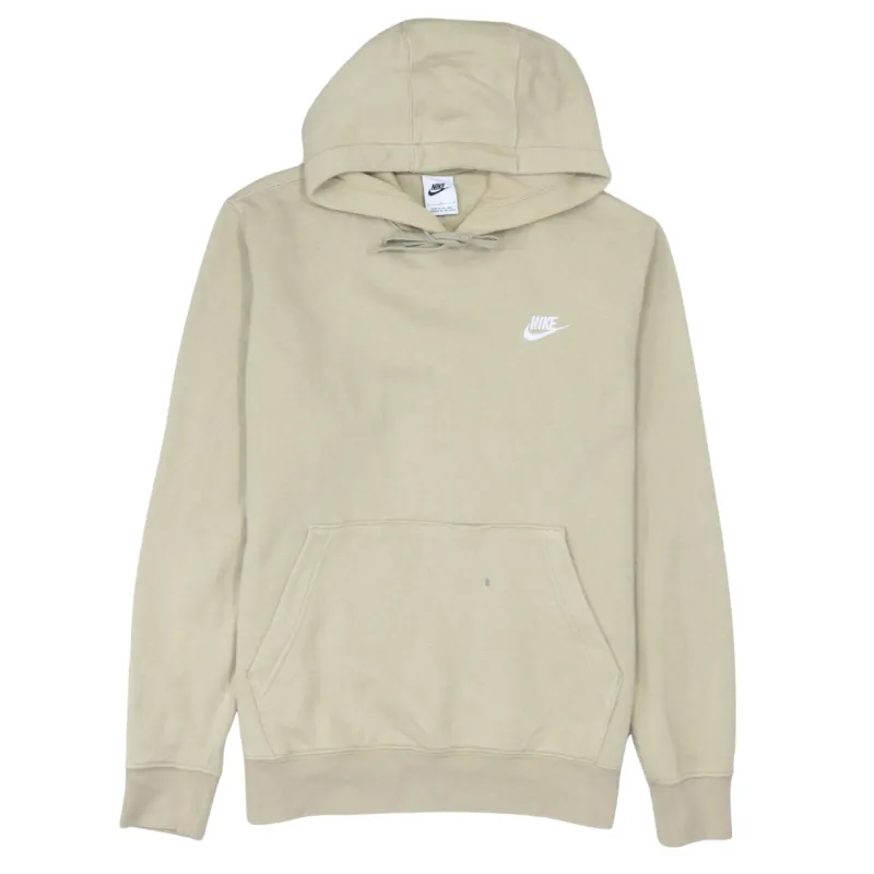 Nike Beige Cream Hoodie Women's Large Printed Swoosh Logo Front Pocket Pullover Sweatshirt sold by Vintage Club
