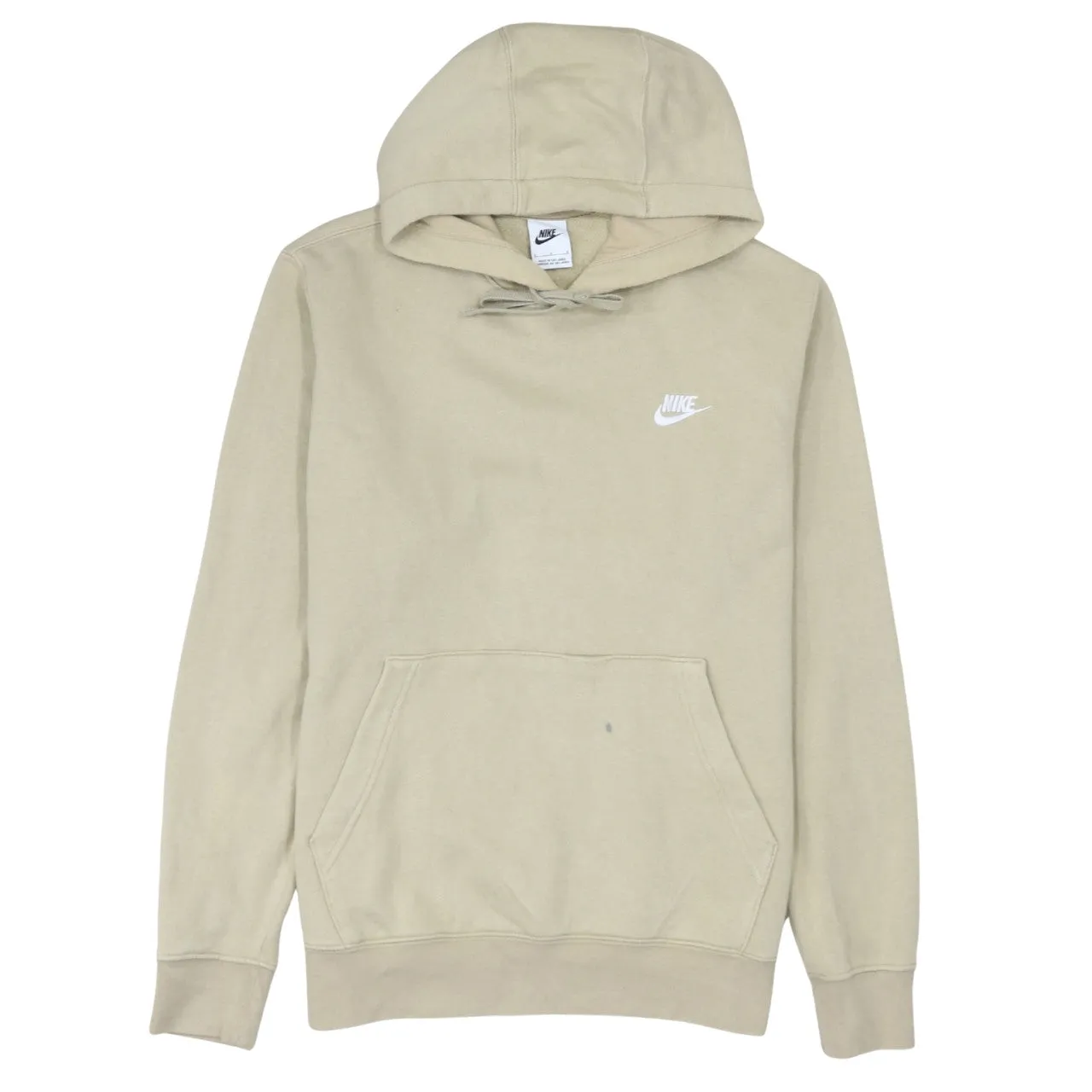 Nike Beige Cream Hoodie Women's Large Printed Swoosh Logo Front Pocket Pullover Sweatshirt sold by Vintage Club