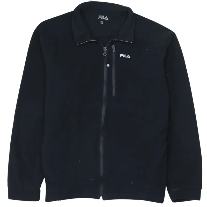 Fila Black Full Zip Fleece Jacket Women's XXL Embroidered Logo Chest Zip Pocket Outerwear made by Vintage Club