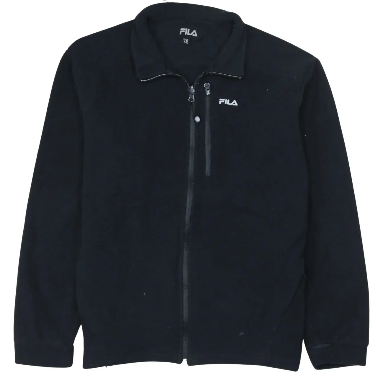 Fila Black Full Zip Fleece Jacket Women's XXL Embroidered Logo Chest Zip Pocket Outerwear sold by Vintage Club