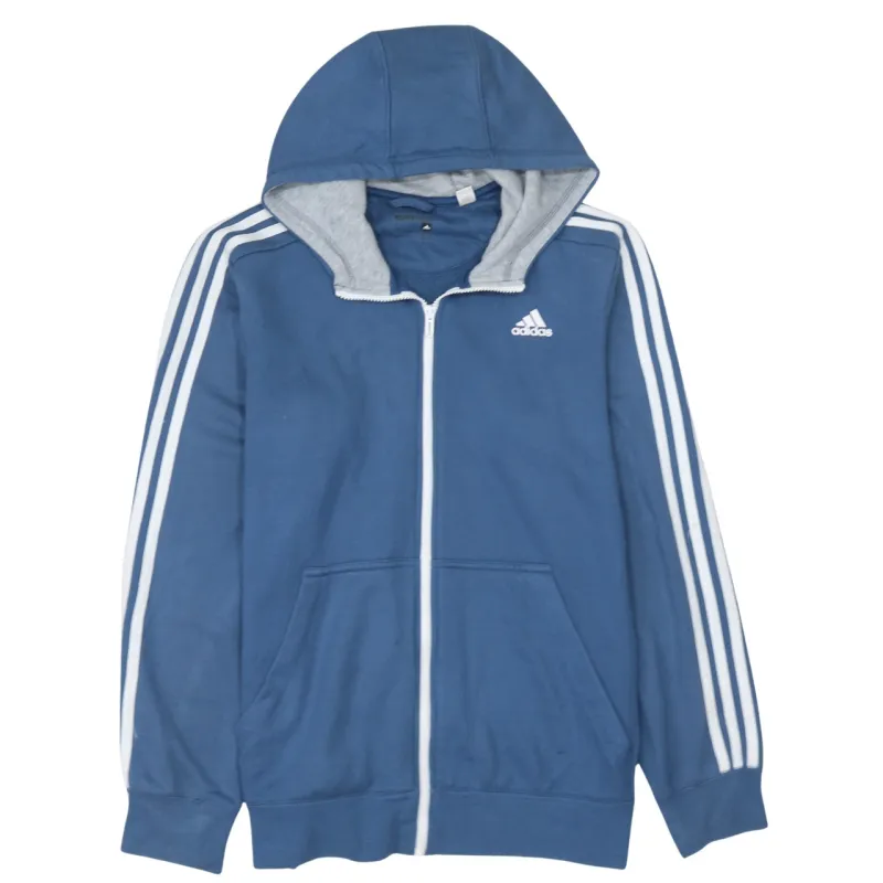 Adidas Blue Full Zip Hoodie Men's Large Embroidered Logo Three Stripe Sleeves Sweatshirt sold by Vintage Club
