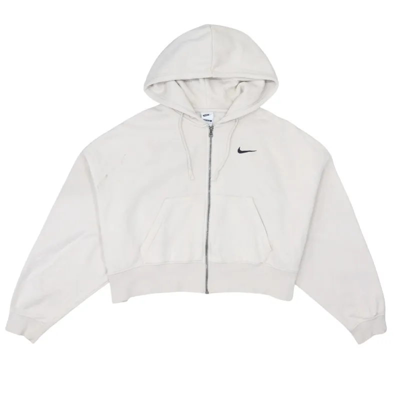 Nike Cream Full Zip Hoodie Women’s Medium Embroidered Swoosh Drawstring Hood Cropped Sweatshirt made by Nike