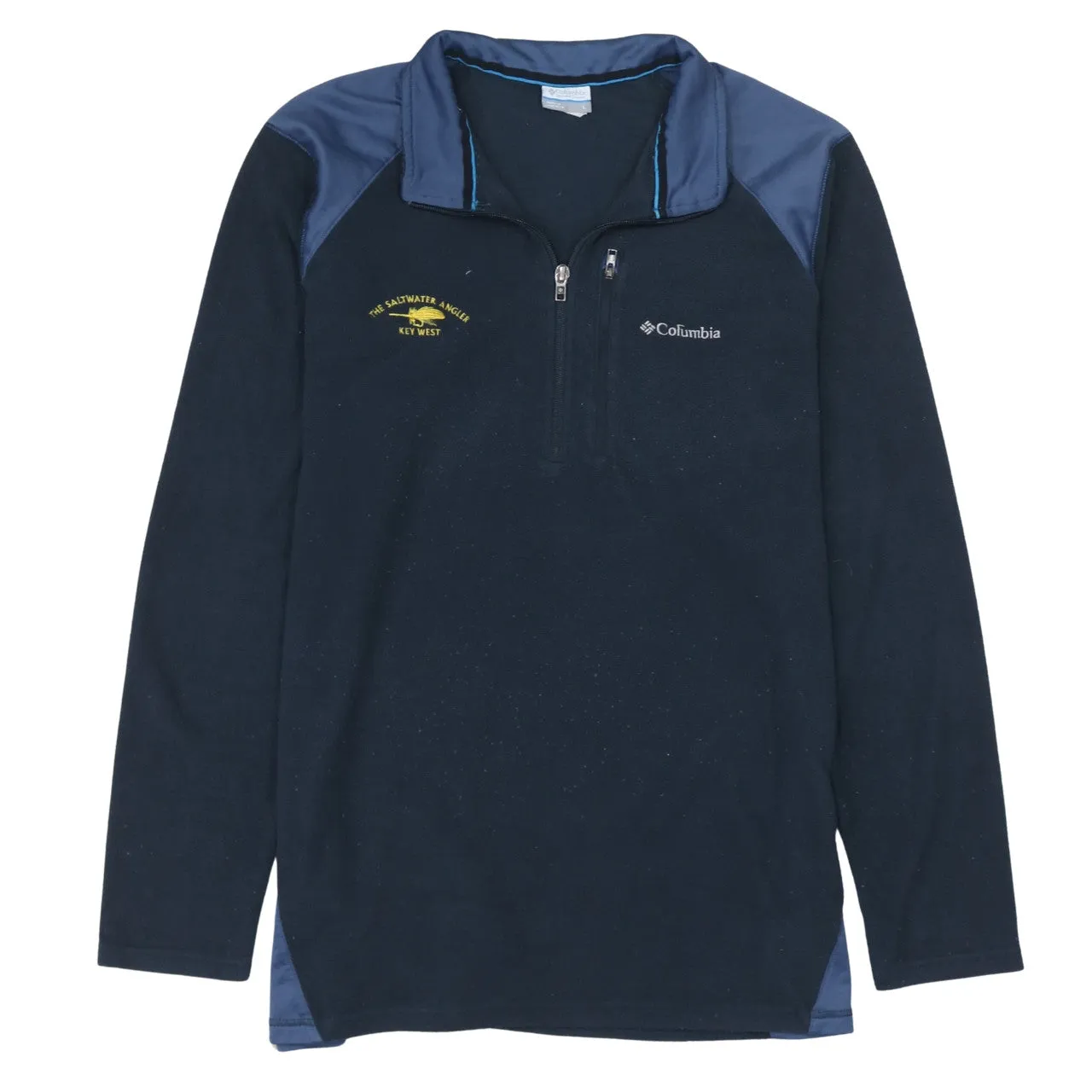 Columbia Navy Blue Fleece Jumper Women’s Large Quarter Zip Embroidered Logos Pullover Top sold by Vintage Club
