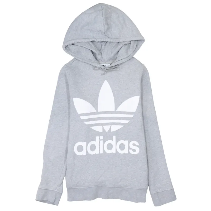 Adidas Light Grey Hoodie Women’s Medium Big Trefoil Printed Logo Pullover Sweatshirt sold by Vintage Club