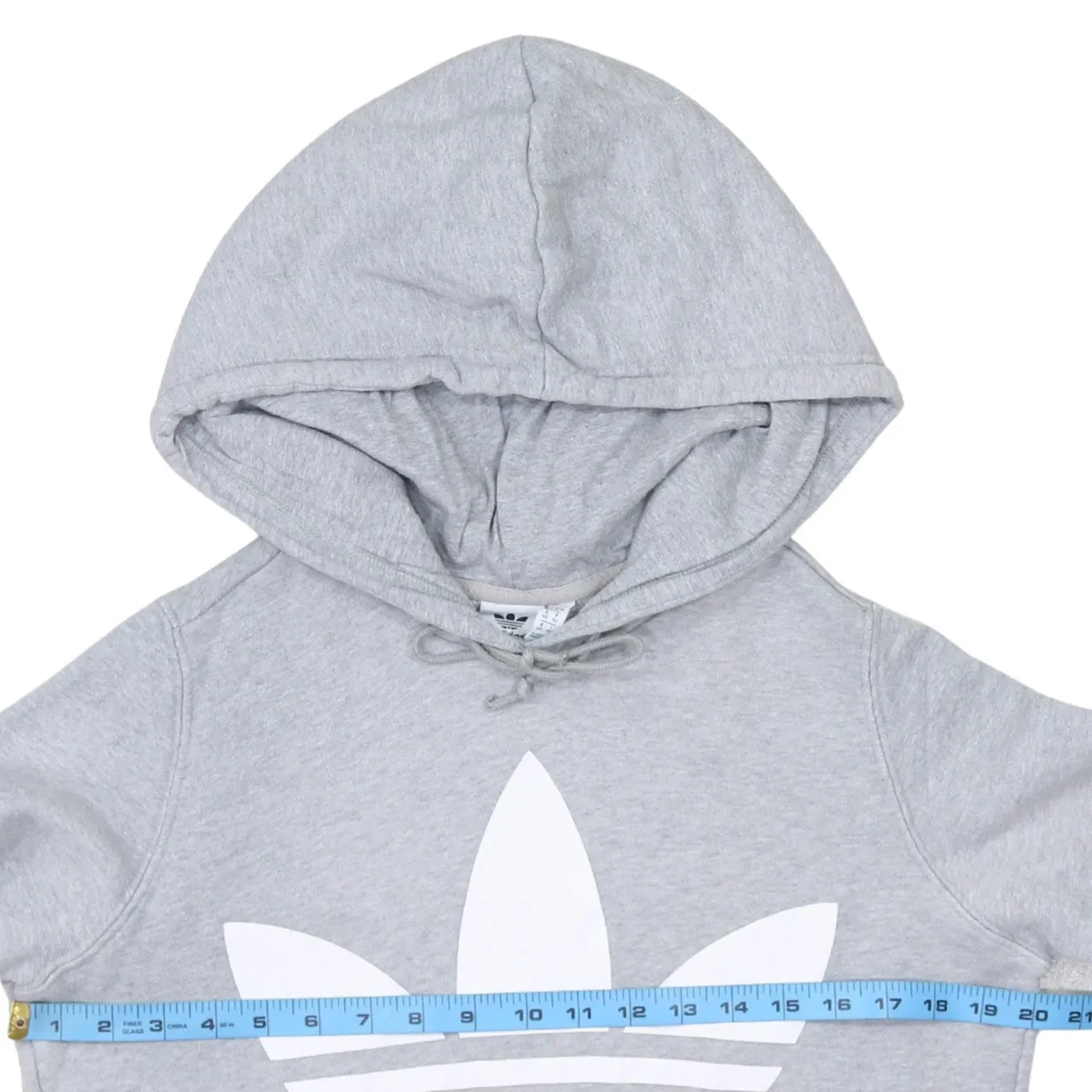 Adidas Light Grey Hoodie Women’s Medium Big Trefoil Printed Logo Pullover Sweatshirt sold by Vintage Club product image thumbnail 5