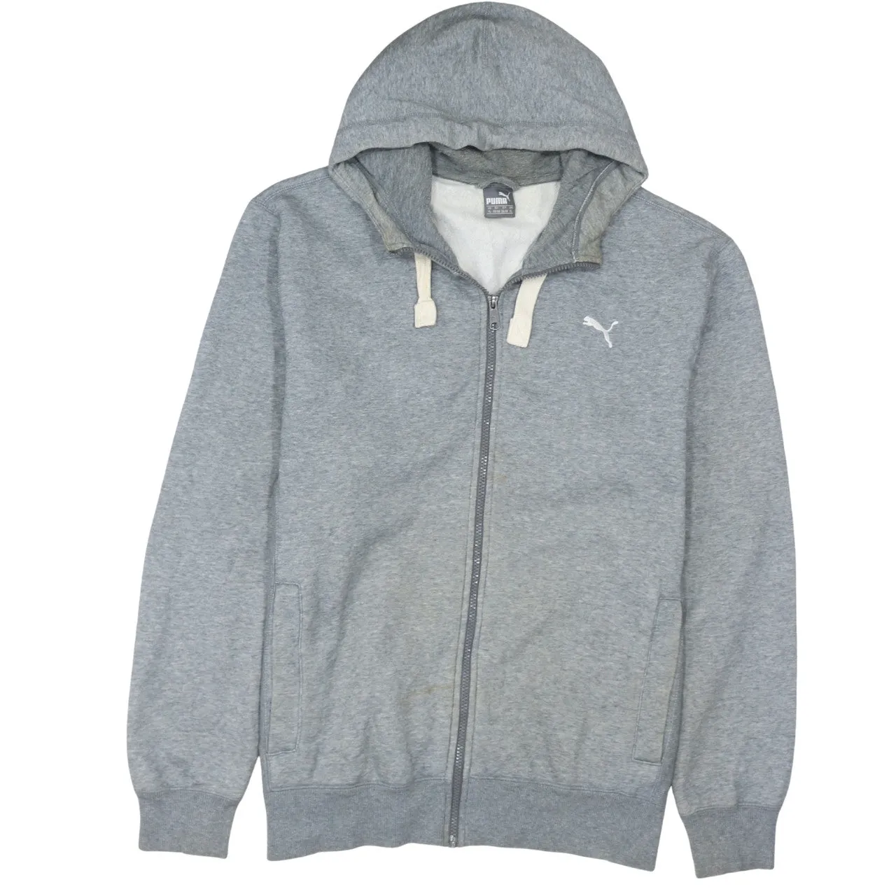 Puma Grey Full Zip Hoodie Men's XLarge Embroidered Logo Split Pockets Ribbed Hem Sweatshirt sold by Vintage Club