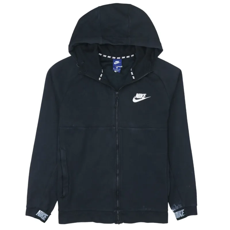 Nike Black Full Zip Hoodie Men's Medium Printed Swoosh Logo Cuff Branding Sweatshirt sold by Vintage Club