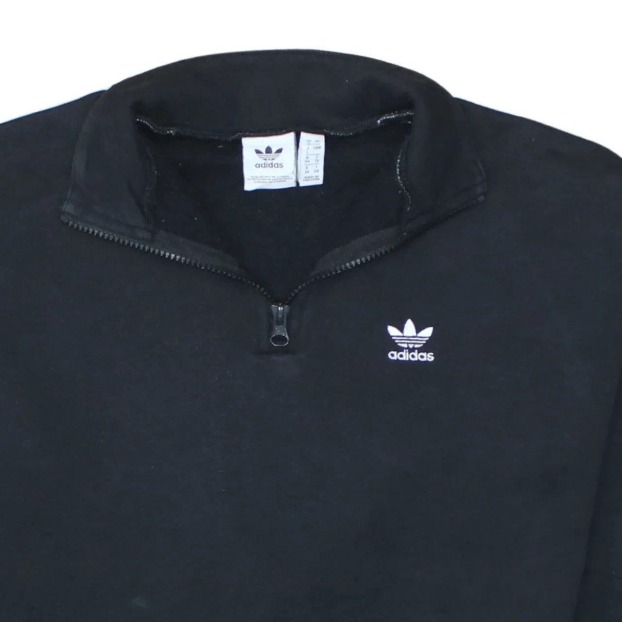 Adidas Black Quarter Zip Sweatshirt Women’s Large Trefoil Logo Branded Tape Sleeves Pullover Top sold by Vintage Club product image thumbnail 3