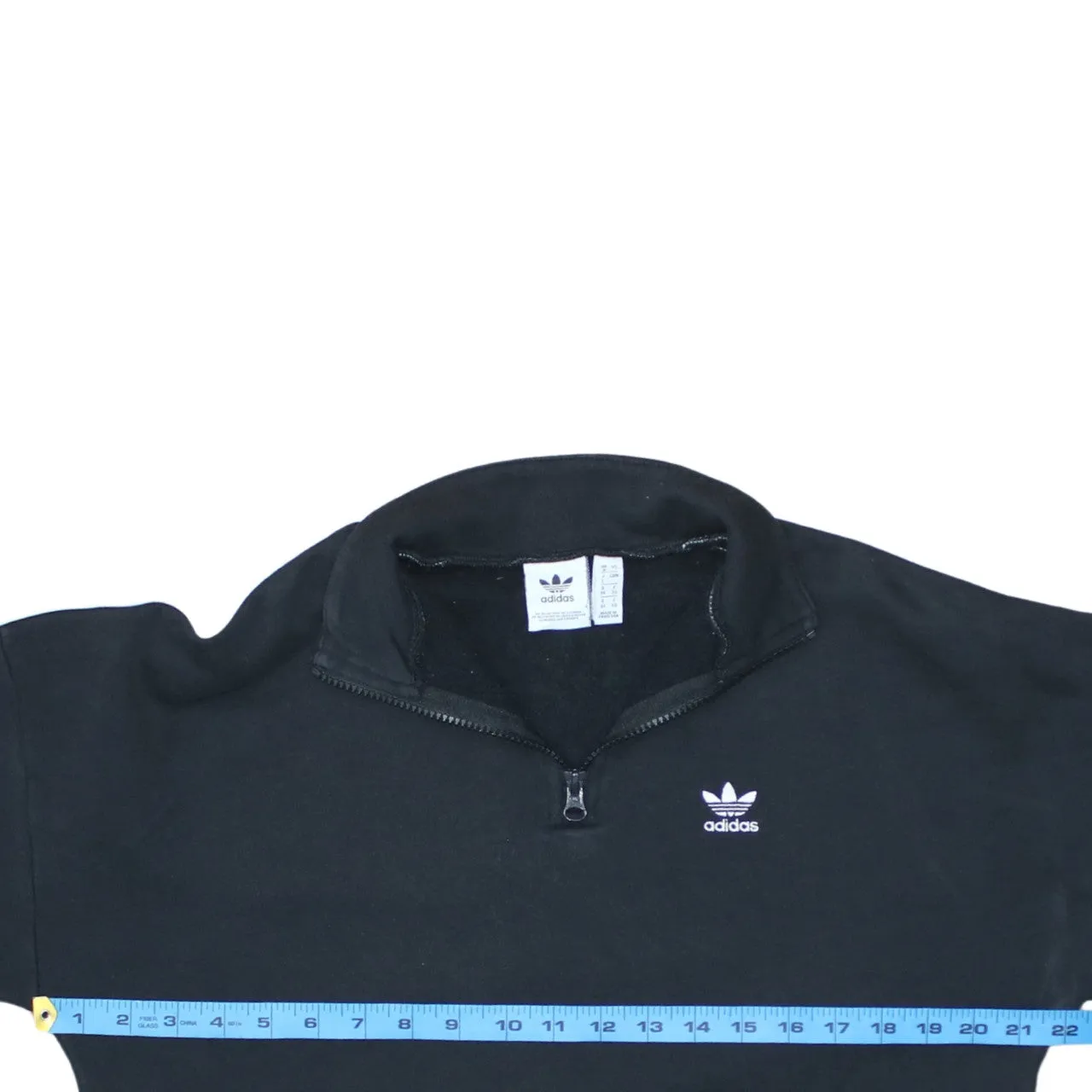 Adidas Black Quarter Zip Sweatshirt Women’s Large Trefoil Logo Branded Tape Sleeves Pullover Top sold by Vintage Club product image thumbnail 5