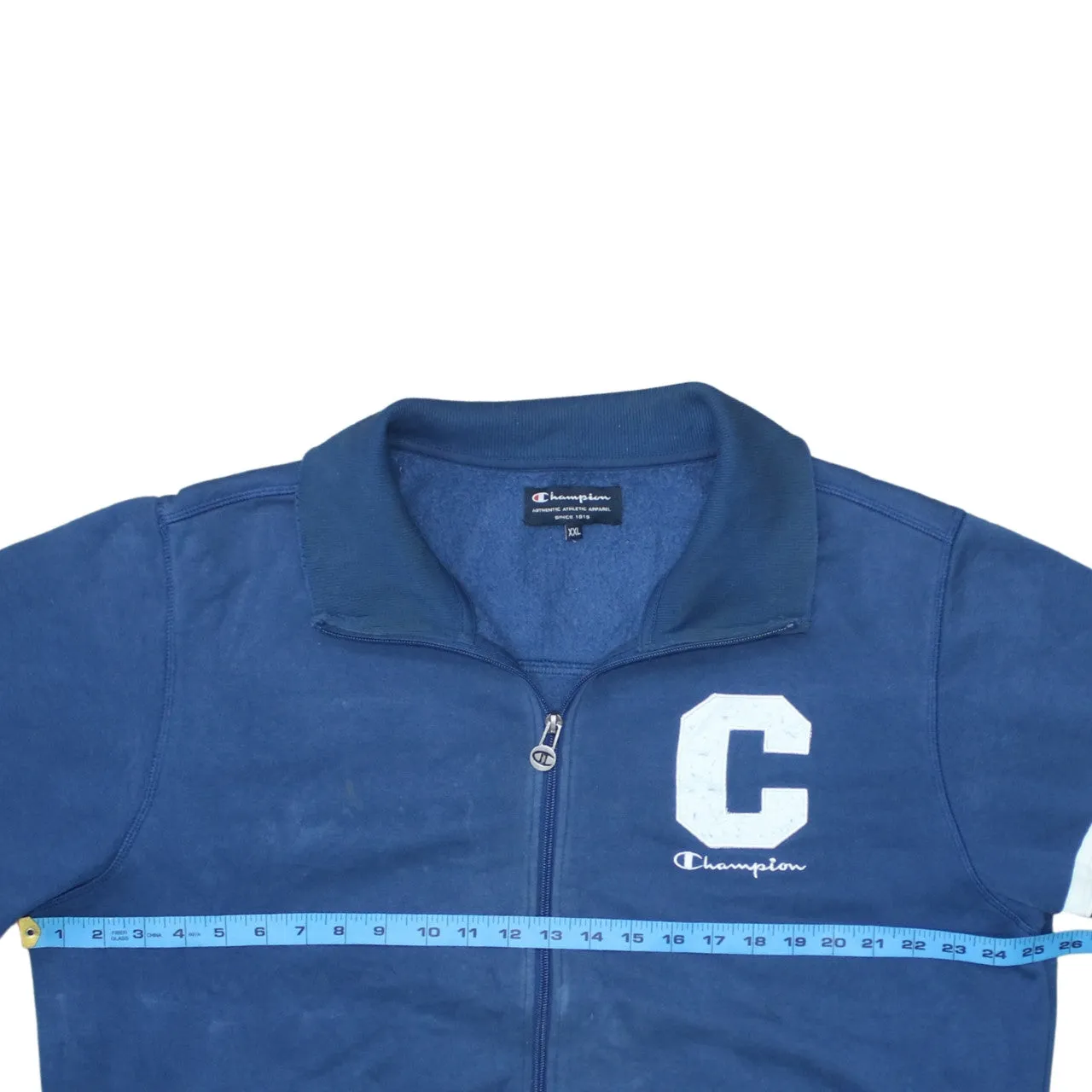 Champion Navy Blue Zip Sweatshirt Men's XXLarge C Logo Stripe Sleeve Track Top sold by Vintage Club product image thumbnail 5