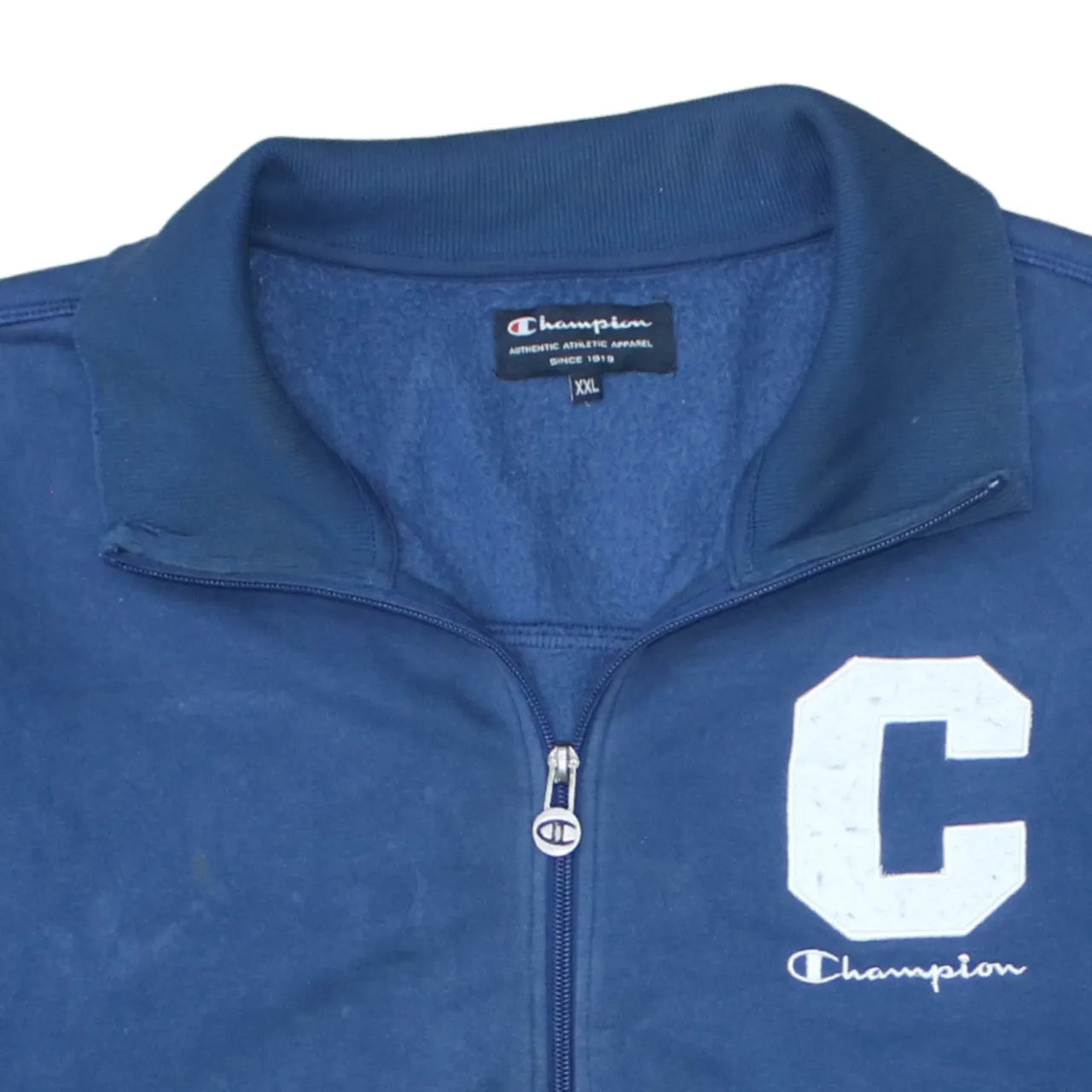 Champion Navy Blue Zip Sweatshirt Men's XXLarge C Logo Stripe Sleeve Track Top sold by Vintage Club product image thumbnail 3