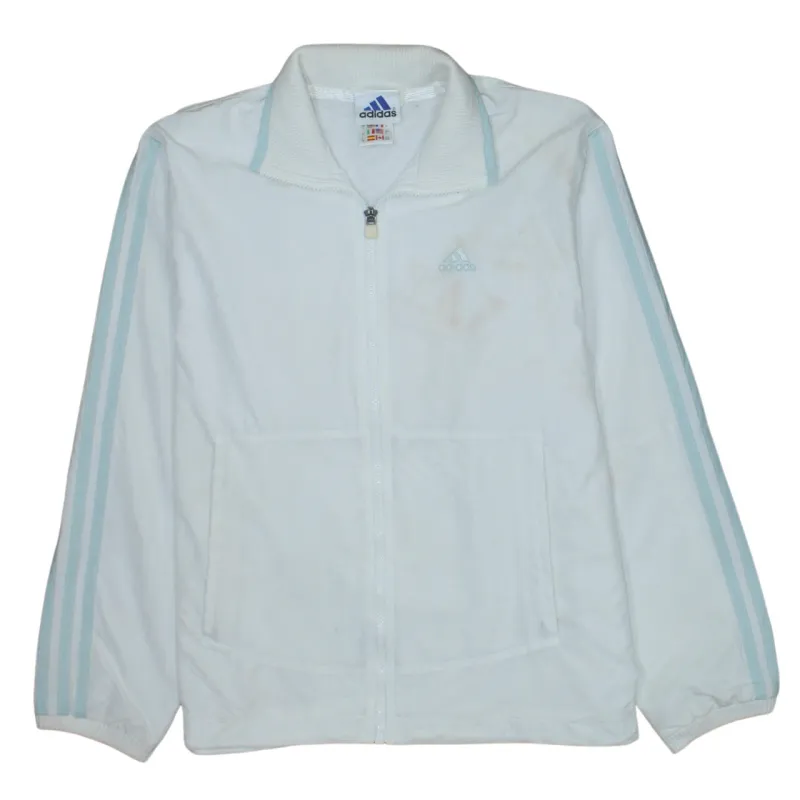 Adidas Cream Windbreaker Jacket Men's Medium Three Stripe Sleeves Embroidered Logo Track Top made by Adidas