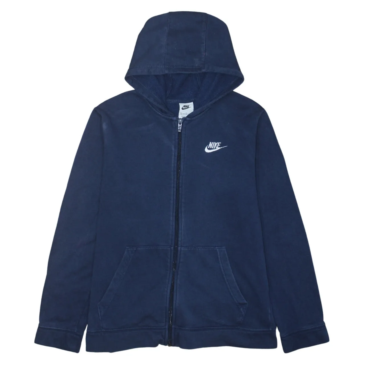 Nike Navy Blue Full Zip Hoodie Women’s XLarge Embroidered Swoosh Split Pockets Fleece Sweatshirt sold by Vintage Club