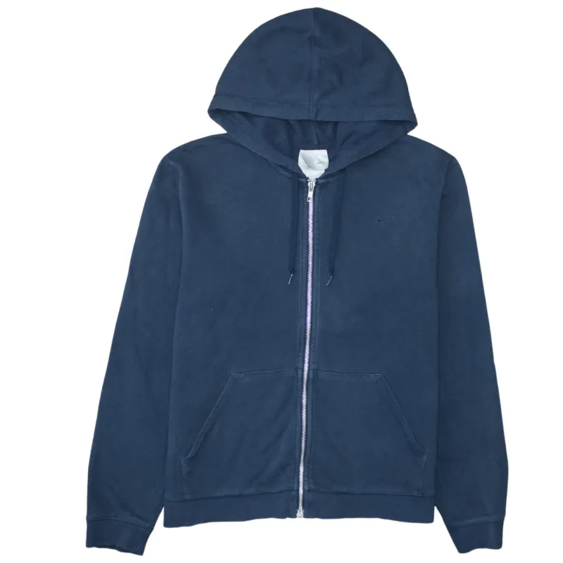 Nike Navy Blue Full Zip Hoodie Women’s Large Embroidered Swoosh Split Pocket Fleece Top sold by Vintage Club