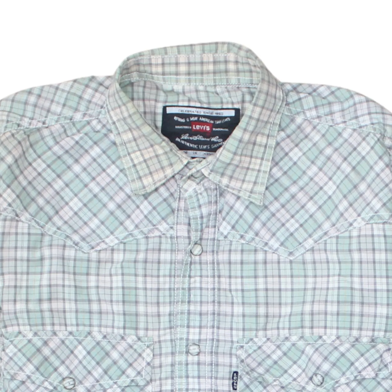Levi's Light Green Check Shirt Men's Small Western Snap Pockets Long Sleeve Casual Top sold by Vintage Club product image thumbnail 3