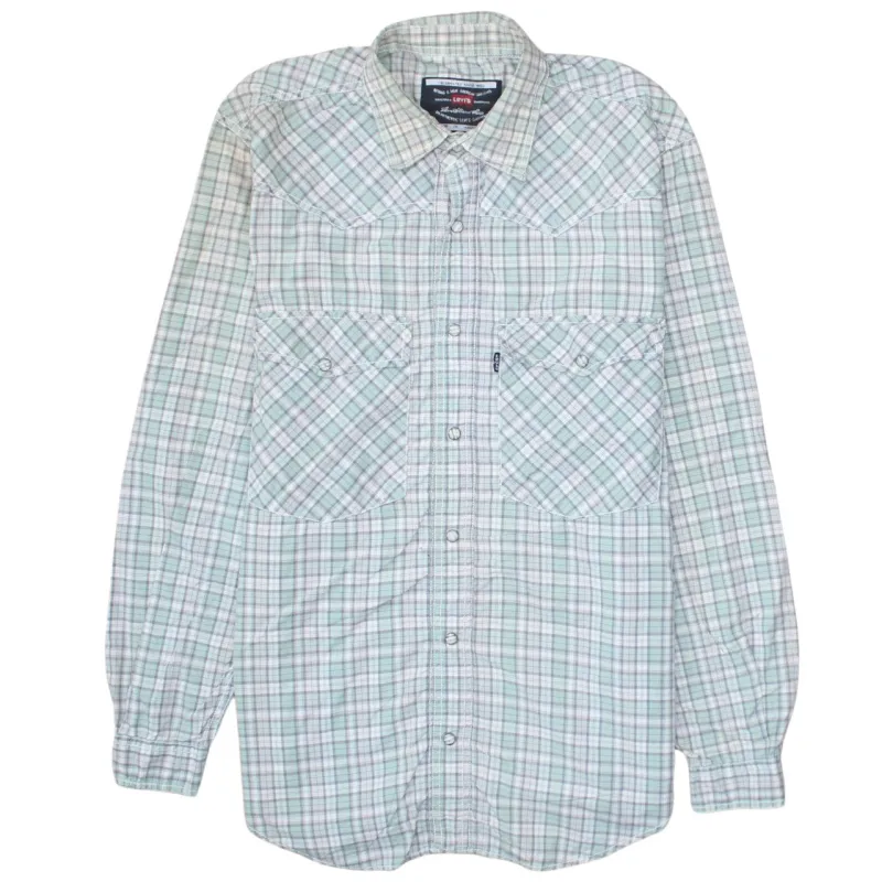 Levi's Light Green Check Shirt Men's Small Western Snap Pockets Long Sleeve Casual Top made by Levi's