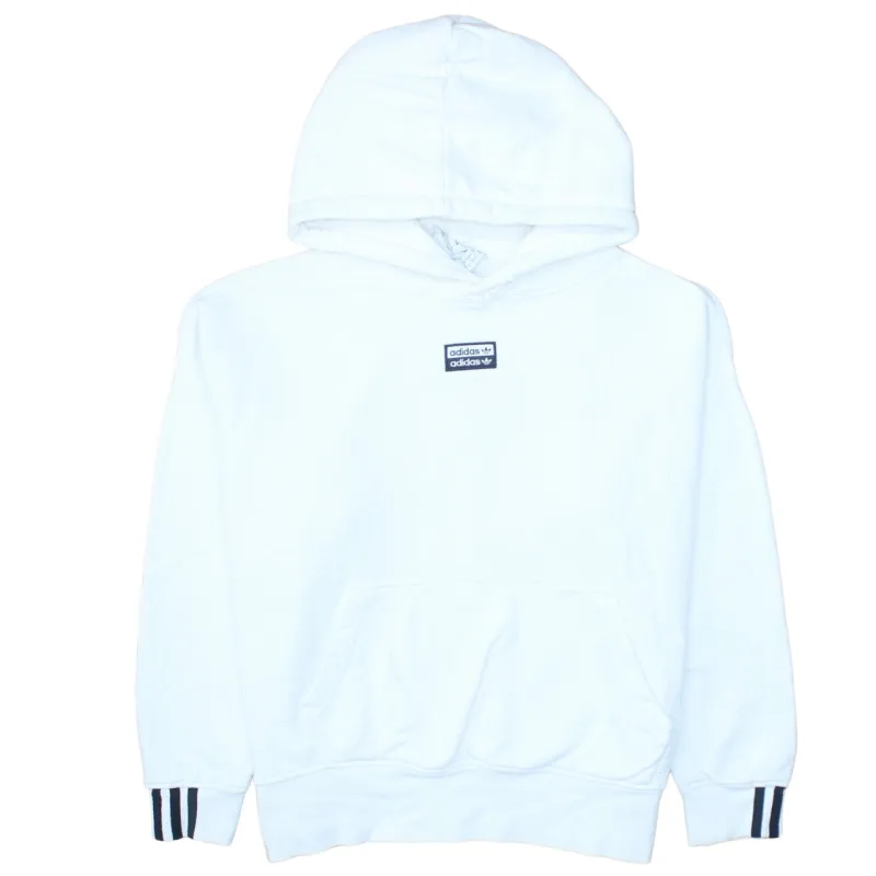 Adidas White Hoodie Women’s XLarge Embroidered Chest Logo Stripe Cuffs Pullover Sweatshirt made by Adidas