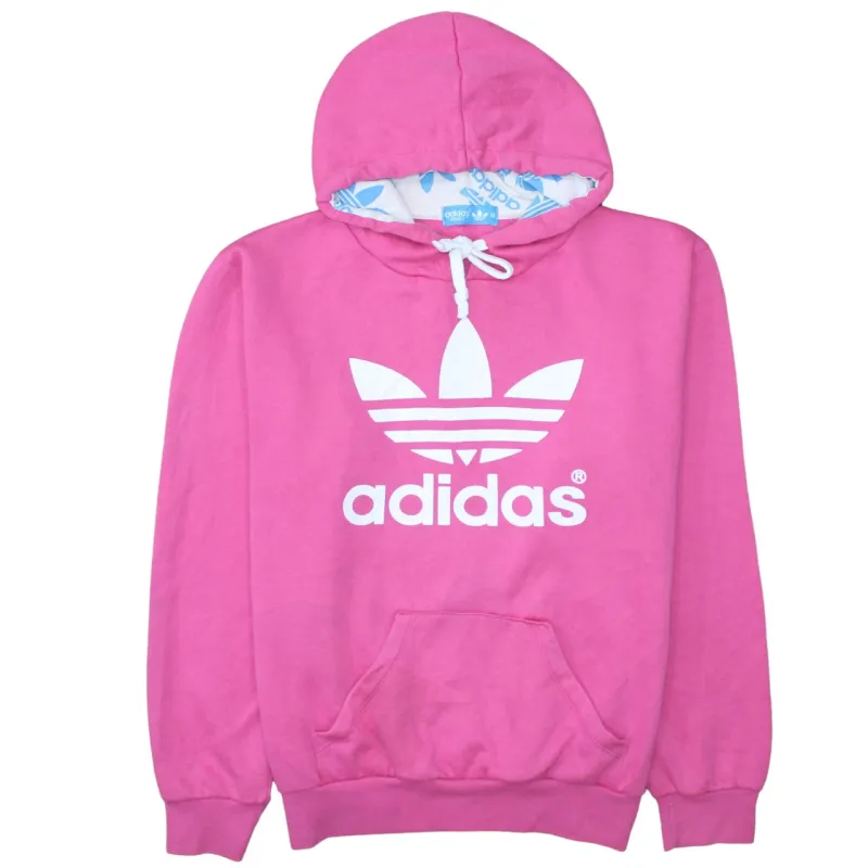 Adidas Pink Hoodie Women’s XLarge Printed Trefoil Logo Drawstring Hood Front Pocket Sweatshirt sold by Vintage Club
