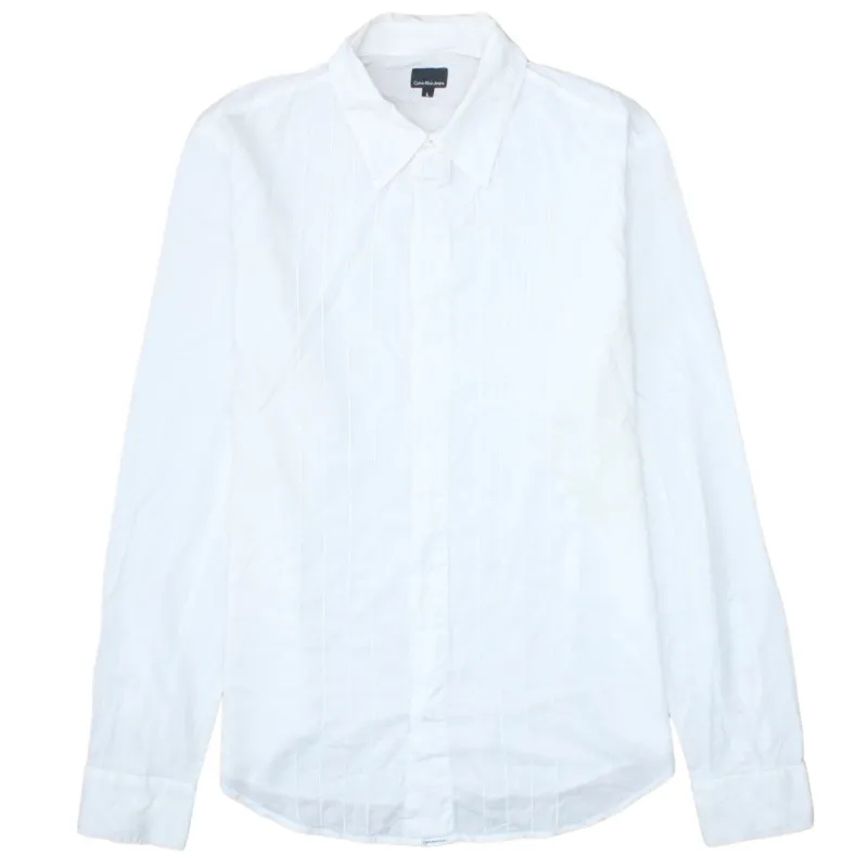 Calvin Klein White Long Sleeve Shirt Men's Large Pleated Front Smart Casual made by Calvin Klein