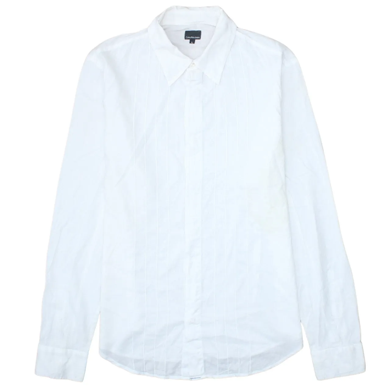 Calvin Klein White Long Sleeve Shirt Men's Large Pleated Front Smart Casual sold by Vintage Club