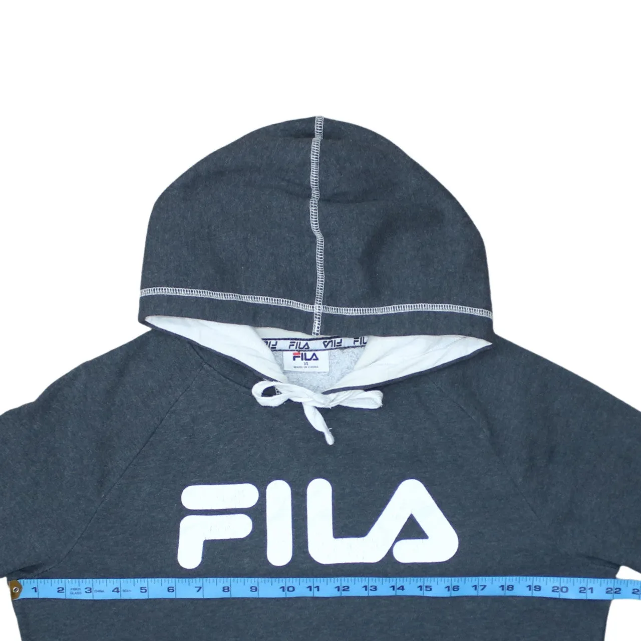 Fila Charcoal Grey Hoodie Women's Large Printed Logo Contrast Stitch Pocket Pullover Sweatshirt sold by Vintage Club product image thumbnail 5
