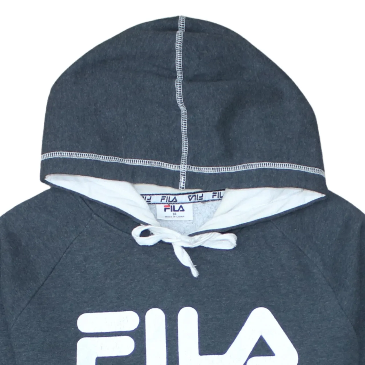 Fila Charcoal Grey Hoodie Women's Large Printed Logo Contrast Stitch Pocket Pullover Sweatshirt sold by Vintage Club product image thumbnail 3
