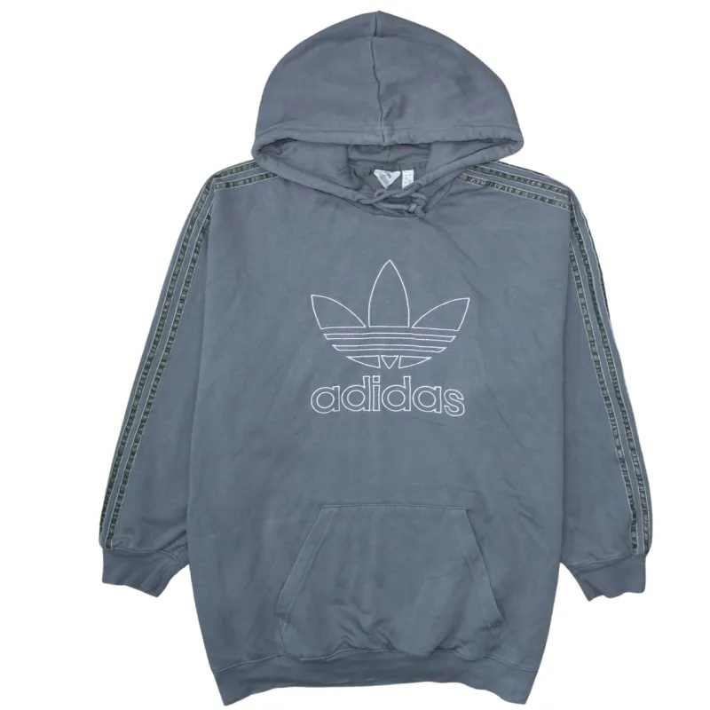 Adidas Grey Hoodie Women’s Large Trefoil Printed Logo Tape Sleeve Pullover Sweatshirt sold by Vintage Club