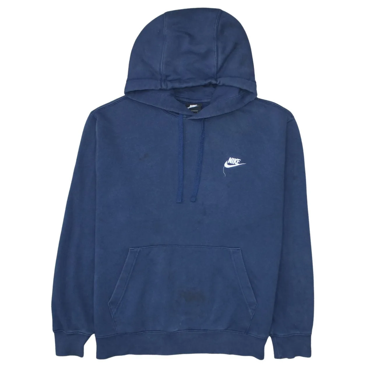 Nike Navy Blue Hoodie Men's Large Embroidered Swoosh Logo Front Pocket Pullover Sweatshirt sold by Vintage Club