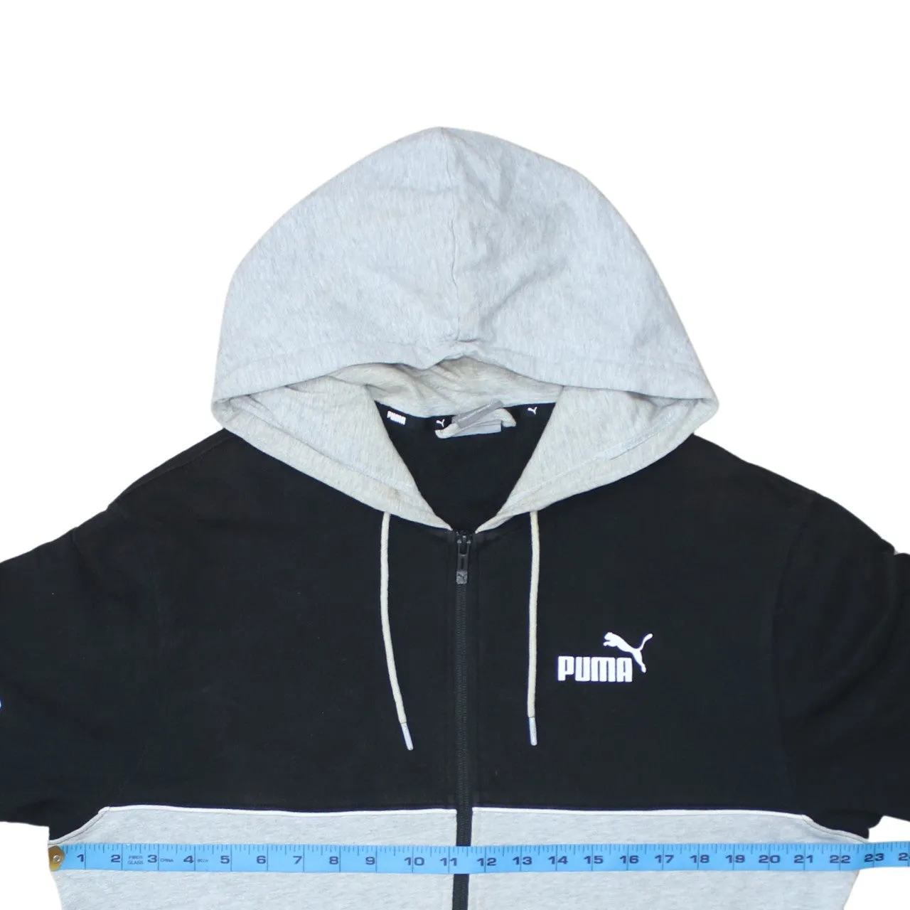 Puma Black Grey Zip Hoodie Men's Large Printed Logo Colour Block Full Zip Sweatshirt sold by Vintage Club product image thumbnail 5