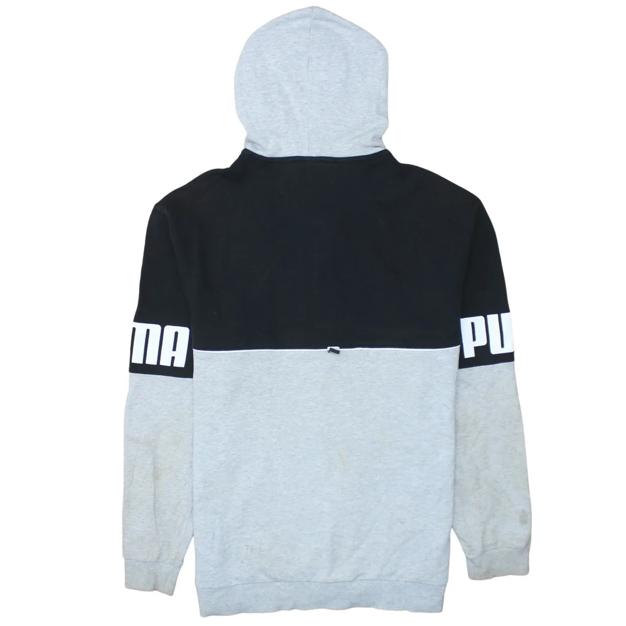 Puma Black Grey Zip Hoodie Men's Large Printed Logo Colour Block Full Zip Sweatshirt sold by Vintage Club product image thumbnail 2