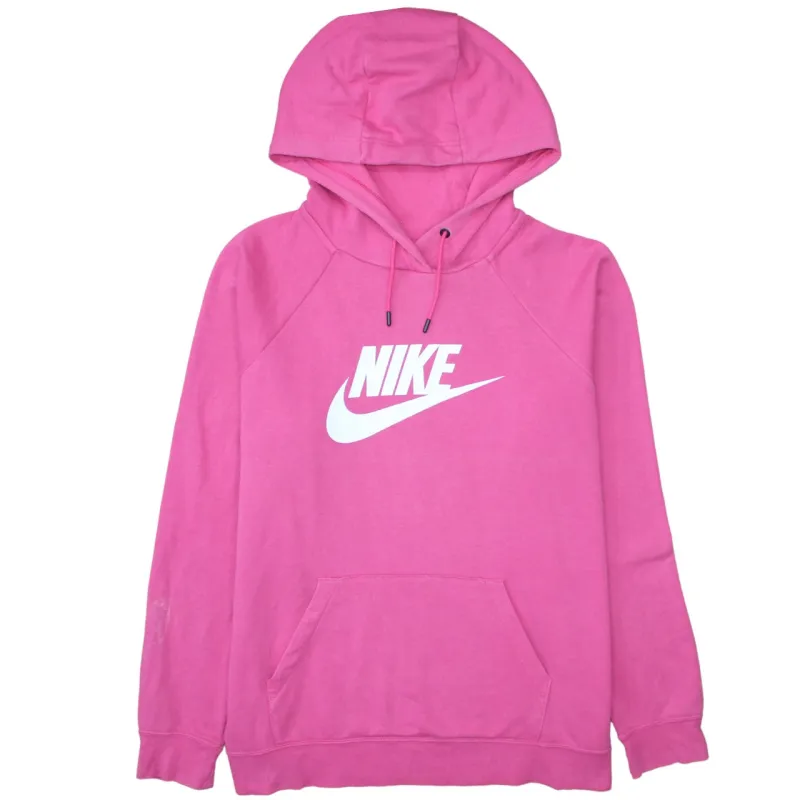 Nike Pink Hoodie Women’s XLarge Printed swoosh Logo Front Pocket Pullover Sweatshirt sold by Vintage Club