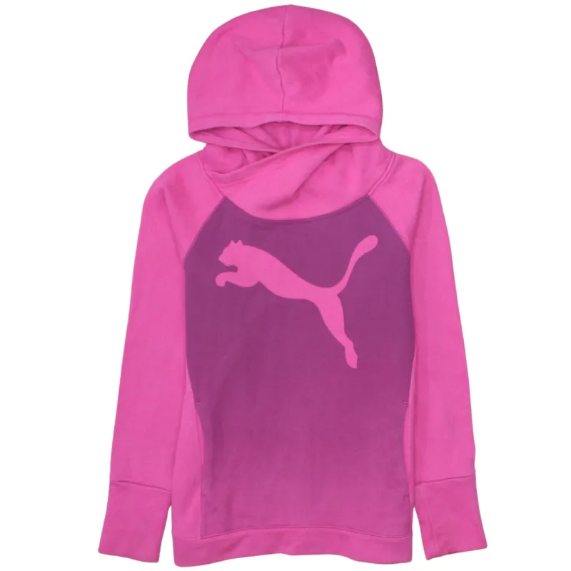 Puma Pink Pullover Hoodie Women’s Small Printed Logo Raglan Sleeve Fleece Sweatshirt sold by Vintage Club