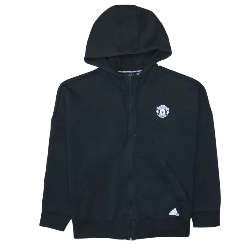 Adidas Black Hoodie Women’s XXLarge Manchester United Embroidered Crest Three Stripe Zip Sweatshirt made by Adidas