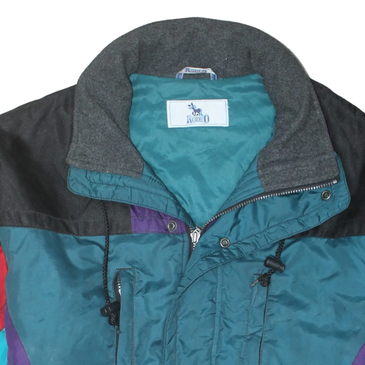 Rodeo Teal Colourblock Windbreaker Jacket Men's Large Drawstring Waist Zip Pockets Outerwear sold by Vintage Club product image thumbnail 3