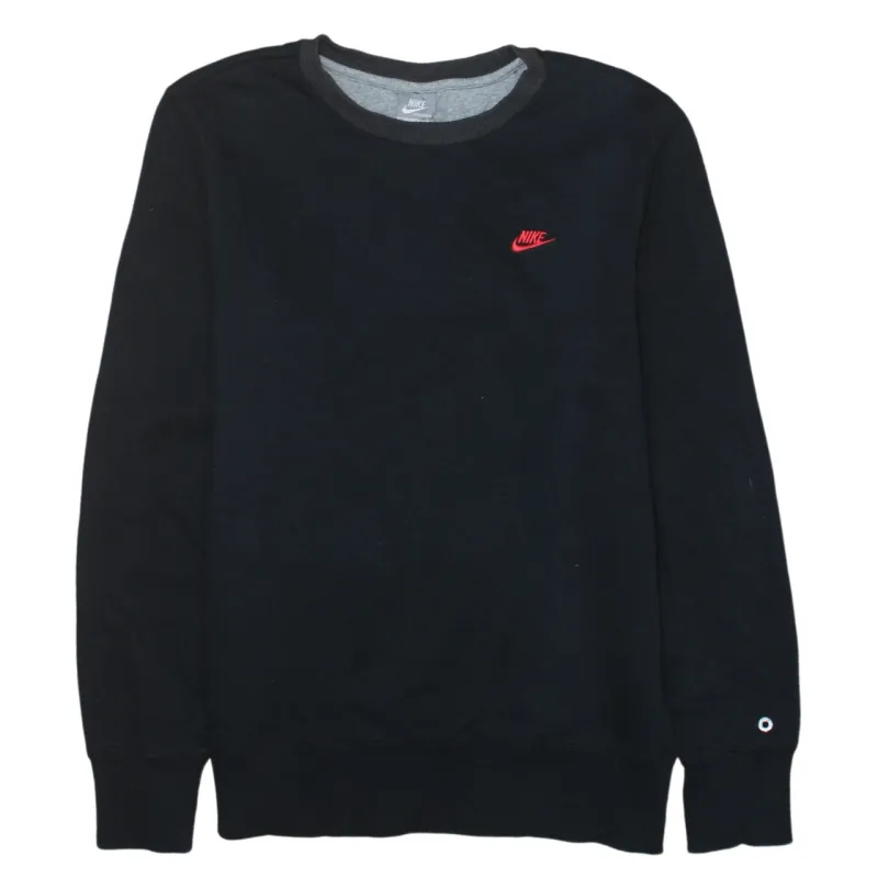 Nike Black Sweatshirt Men's Medium Embroidered Red Swoosh Logo Crewneck Pullover Top made by Nike